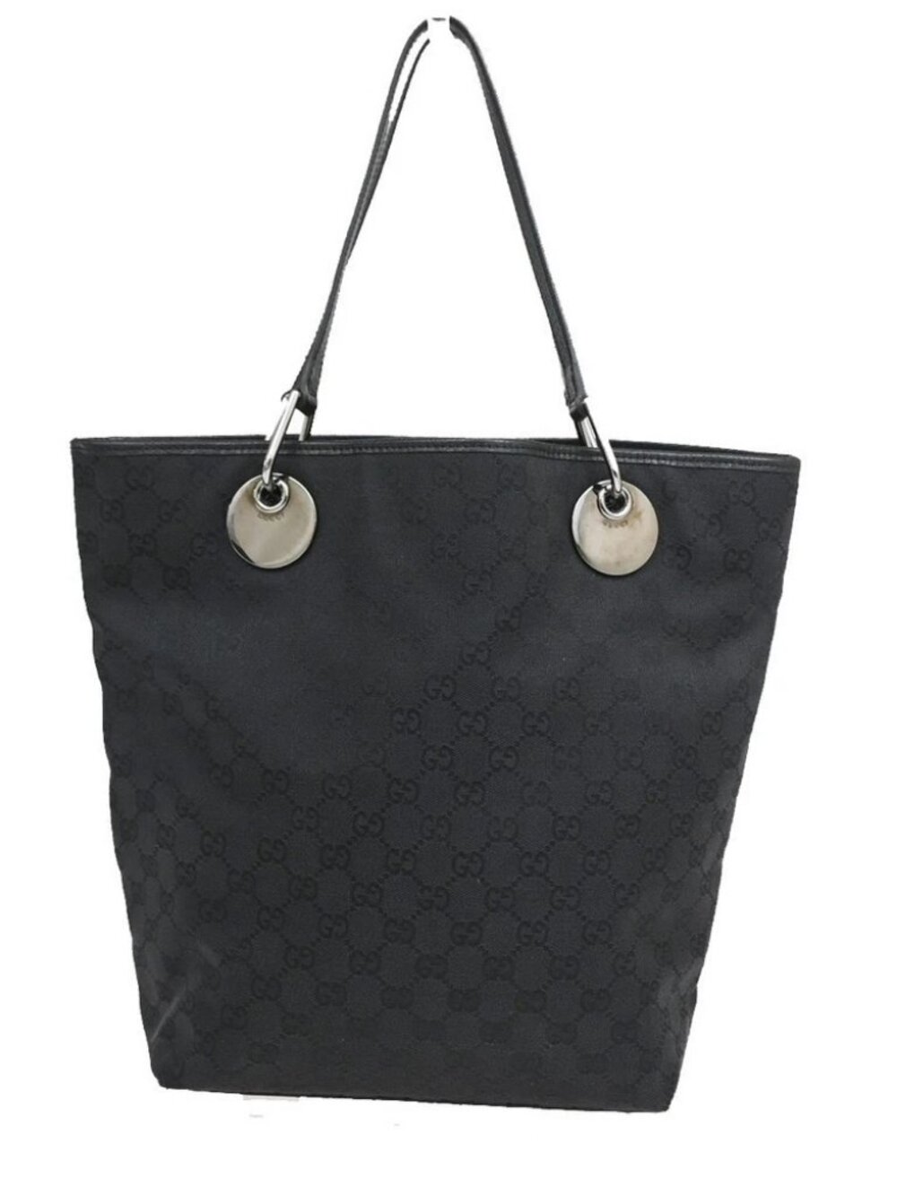 GUCCI Logo GG Pattern Shoulder Tote Bag Canvas Leather Black SHW Italy 87MA847
